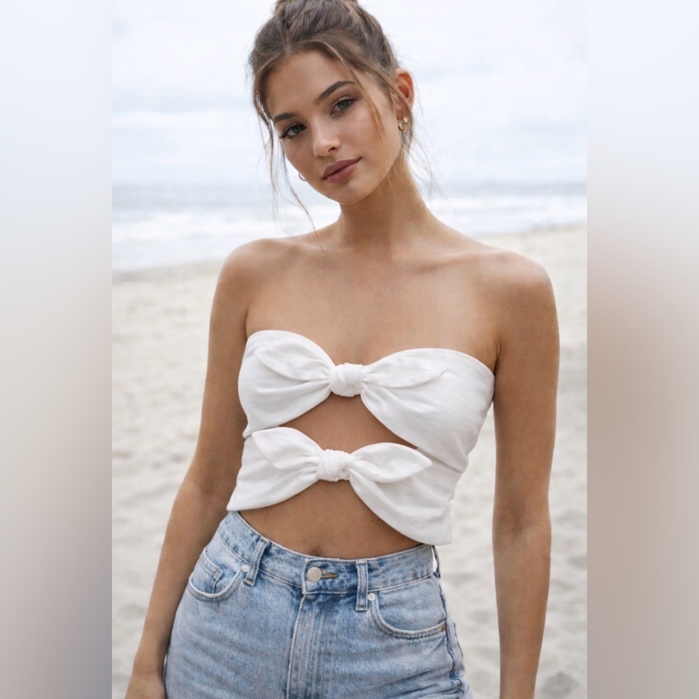 NWOT Wilfred White Bow Front Smocked Tube Top BNWOT Size L